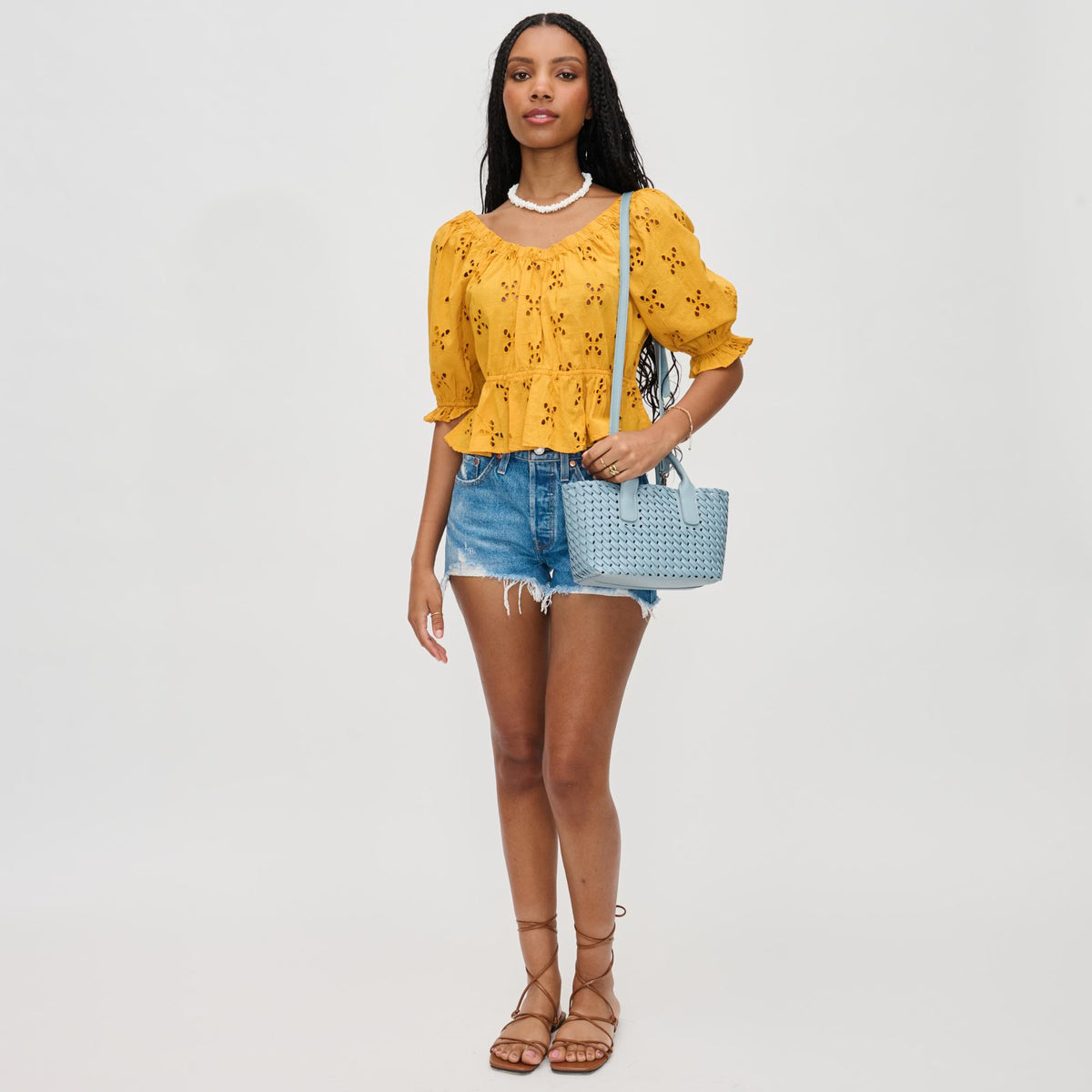 Woman wearing Denim Urban Expressions Paisley Tote 840611126344 View 2 | Denim