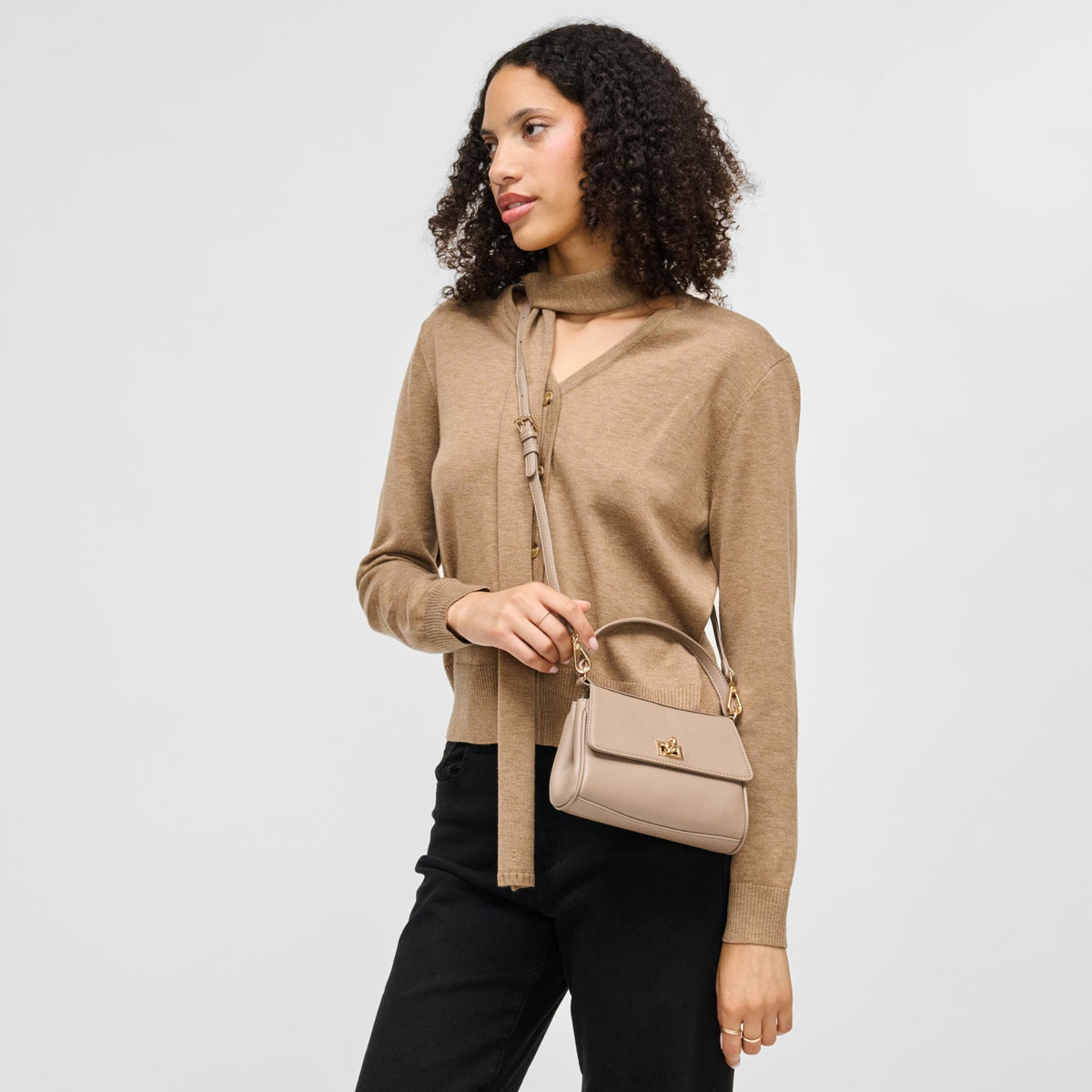 Woman wearing Taupe Urban Expressions Estee Crossbody 840504214813 View 2 | Taupe