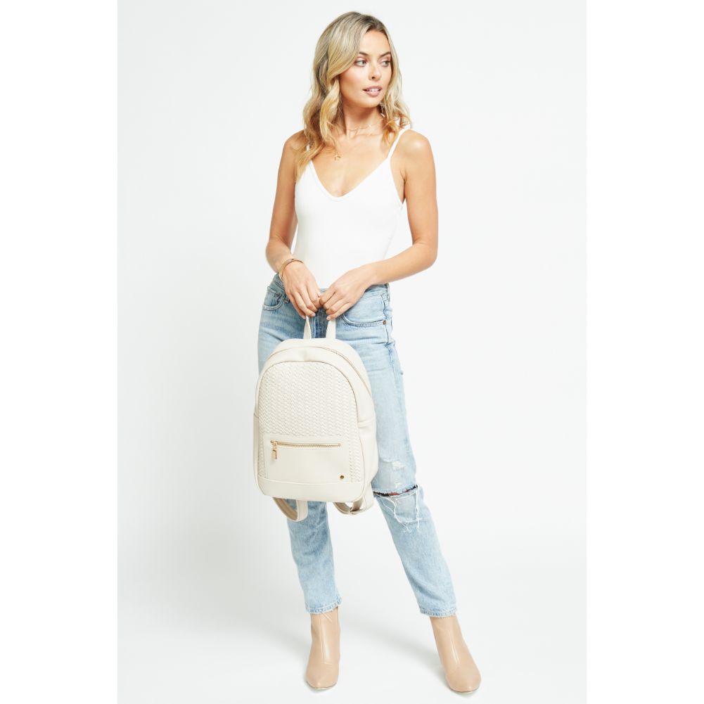 Woman wearing Oatmilk Urban Expressions Becca Backpack 840611178725 View 3 | Oatmilk