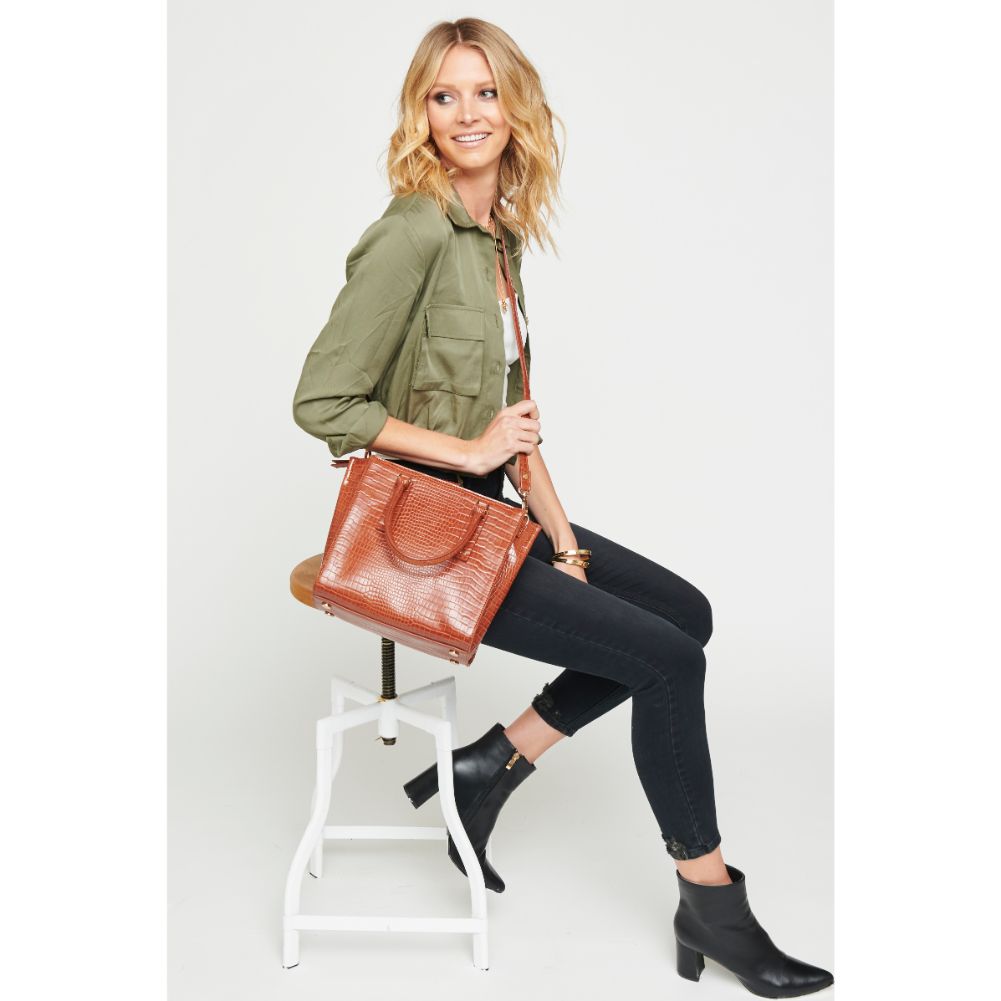 Woman wearing Tan Urban Expressions Josephine Tote 840611167163 View 3 | Tan