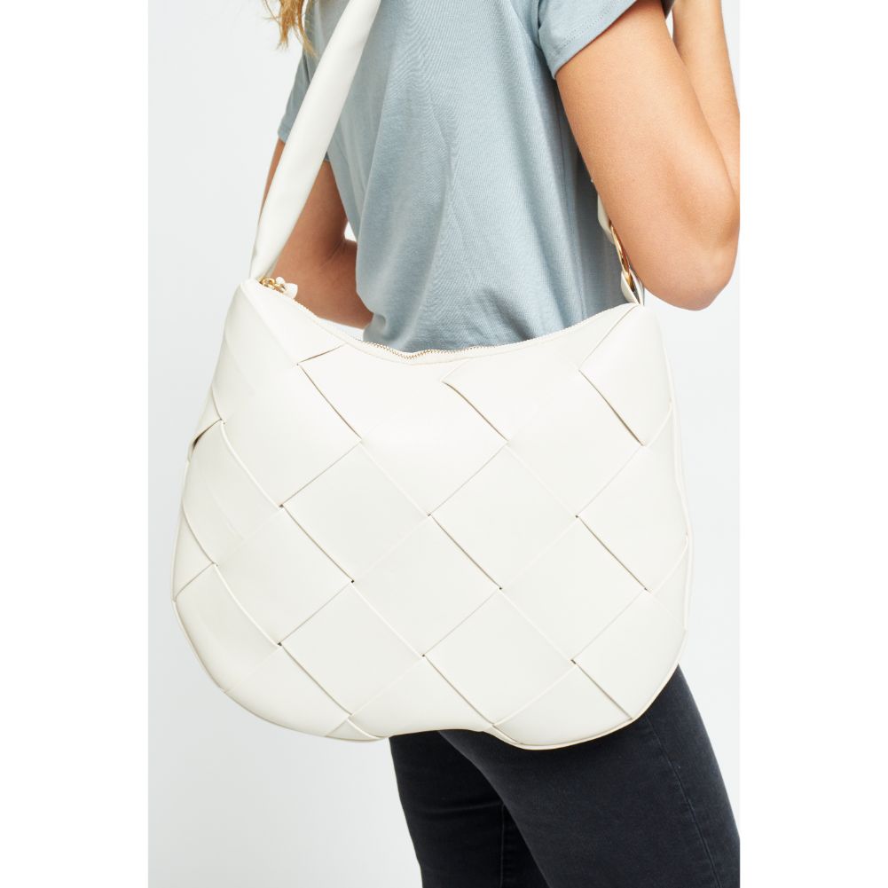 Woman wearing Cream Urban Expressions Mira Messenger 840611179296 View 3 | Cream