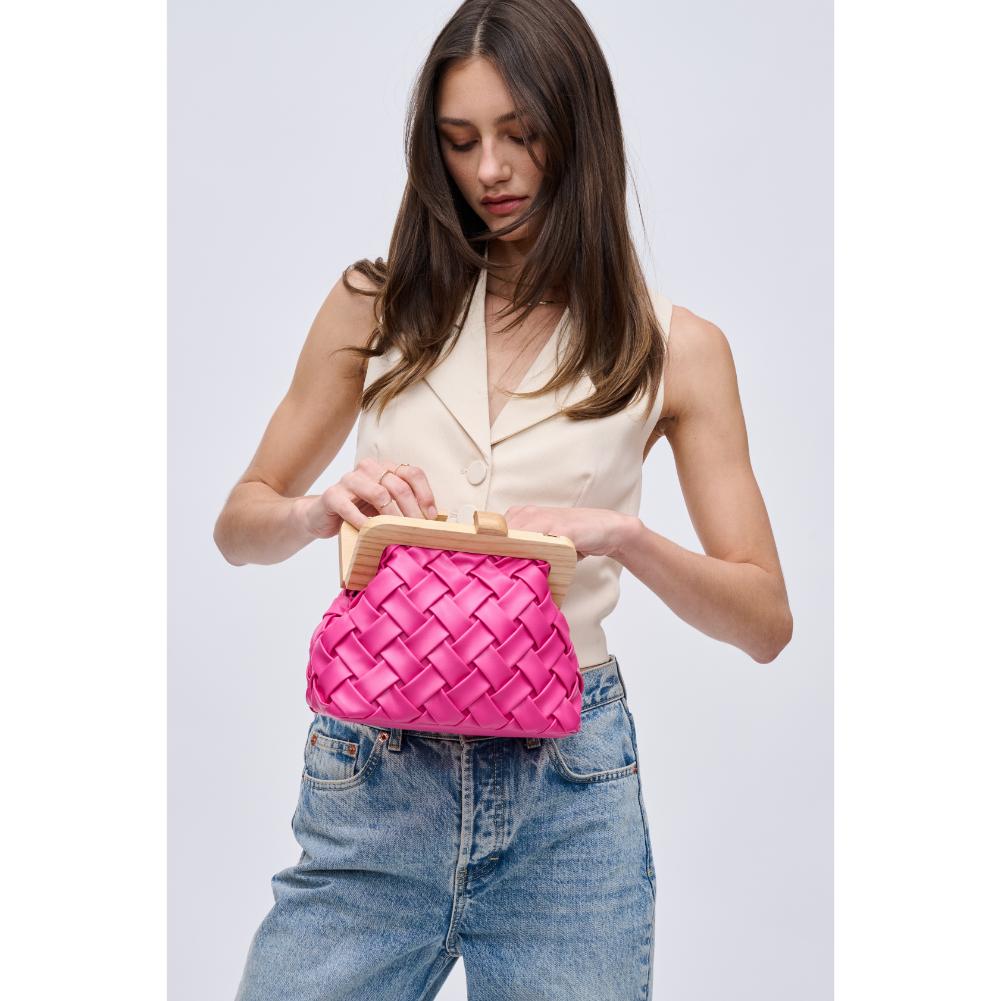 Woman wearing Hot Pink Urban Expressions Matilda Clutch 840611192110 View 3 | Hot Pink