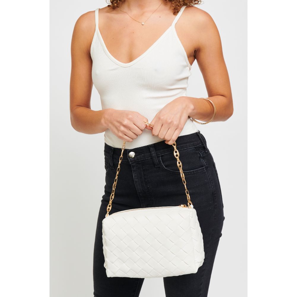 Woman wearing White Urban Expressions Elara Crossbody 840611179616 View 3 | White
