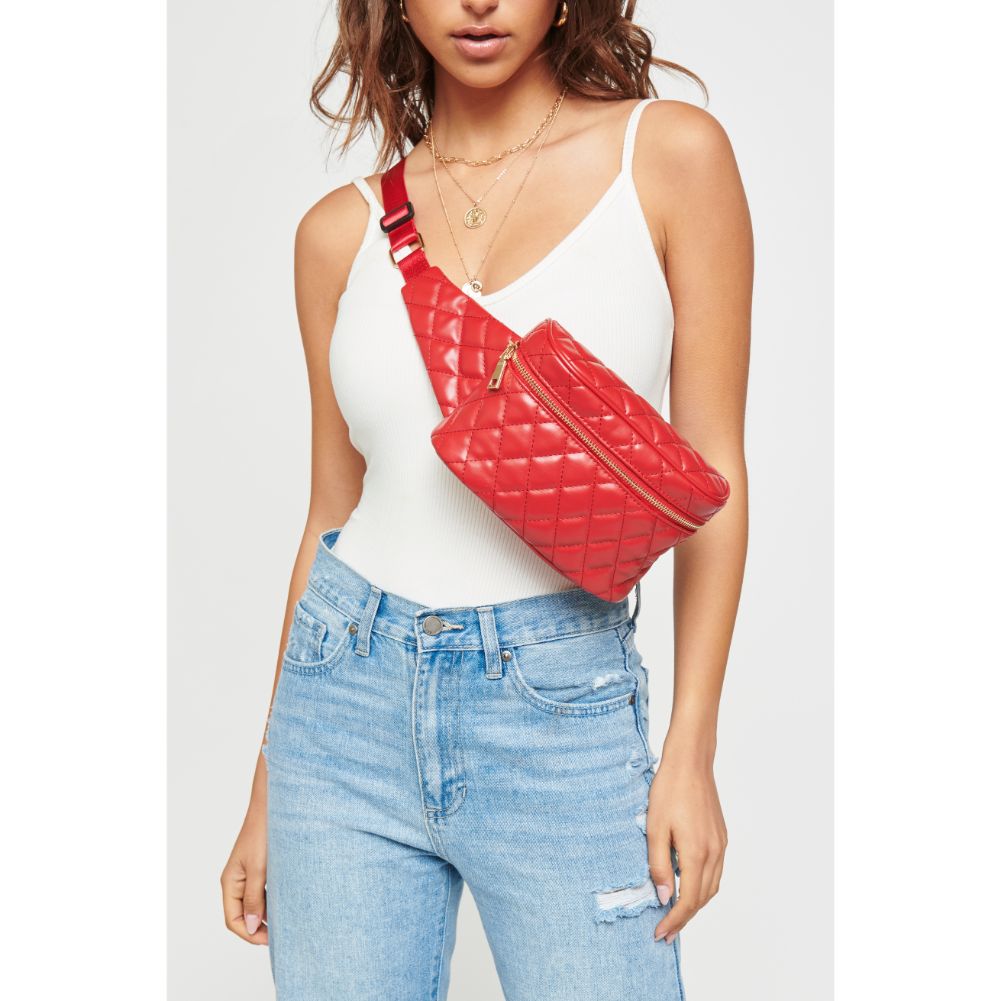 Woman wearing Red Urban Expressions Hawthorn Belt Bag NA-840611158604 View 4 | Red