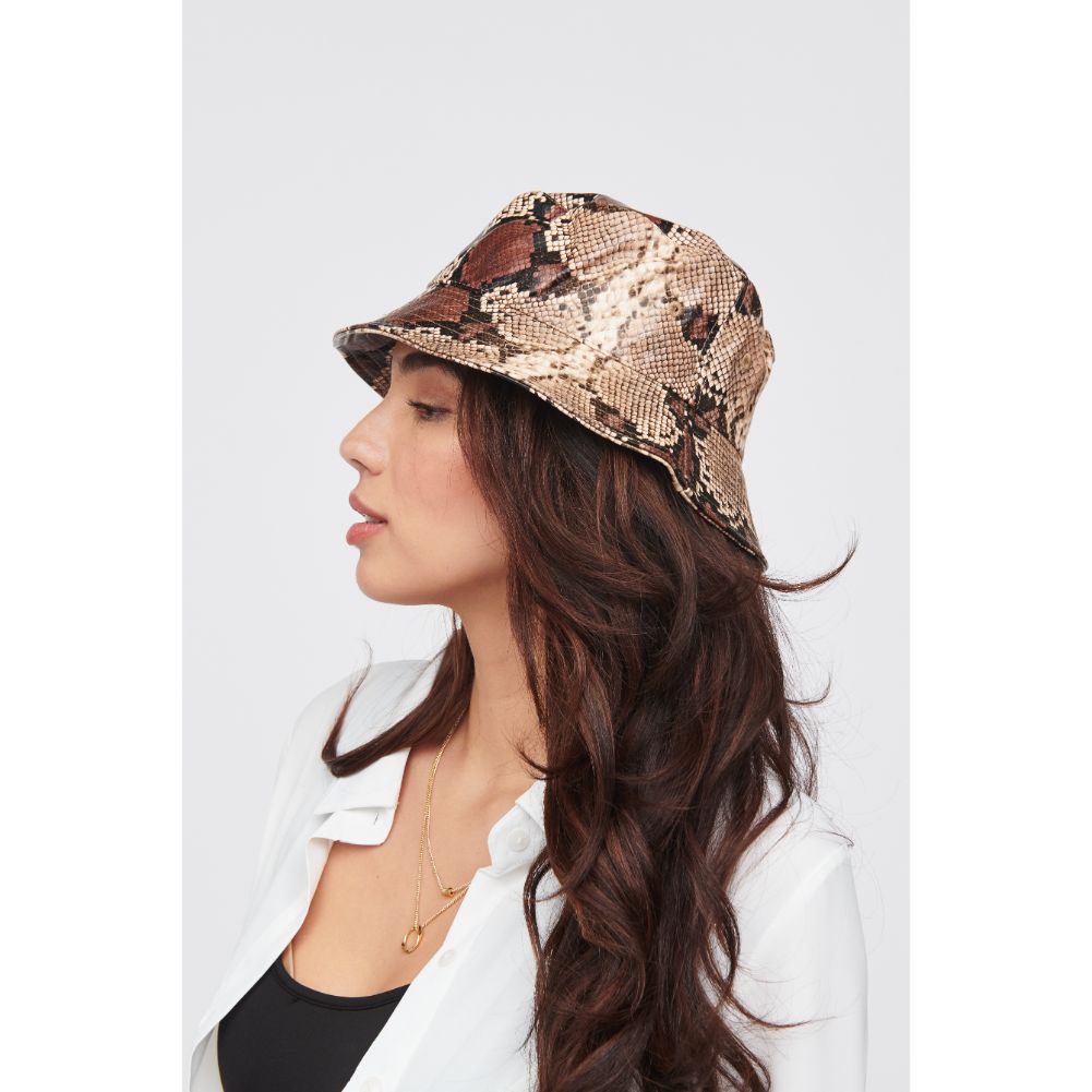Woman wearing Natural Snake Urban Expressions Vegan Leather Bucket Hat Bucket Hat 818209014809 View 2 | Natural Snake