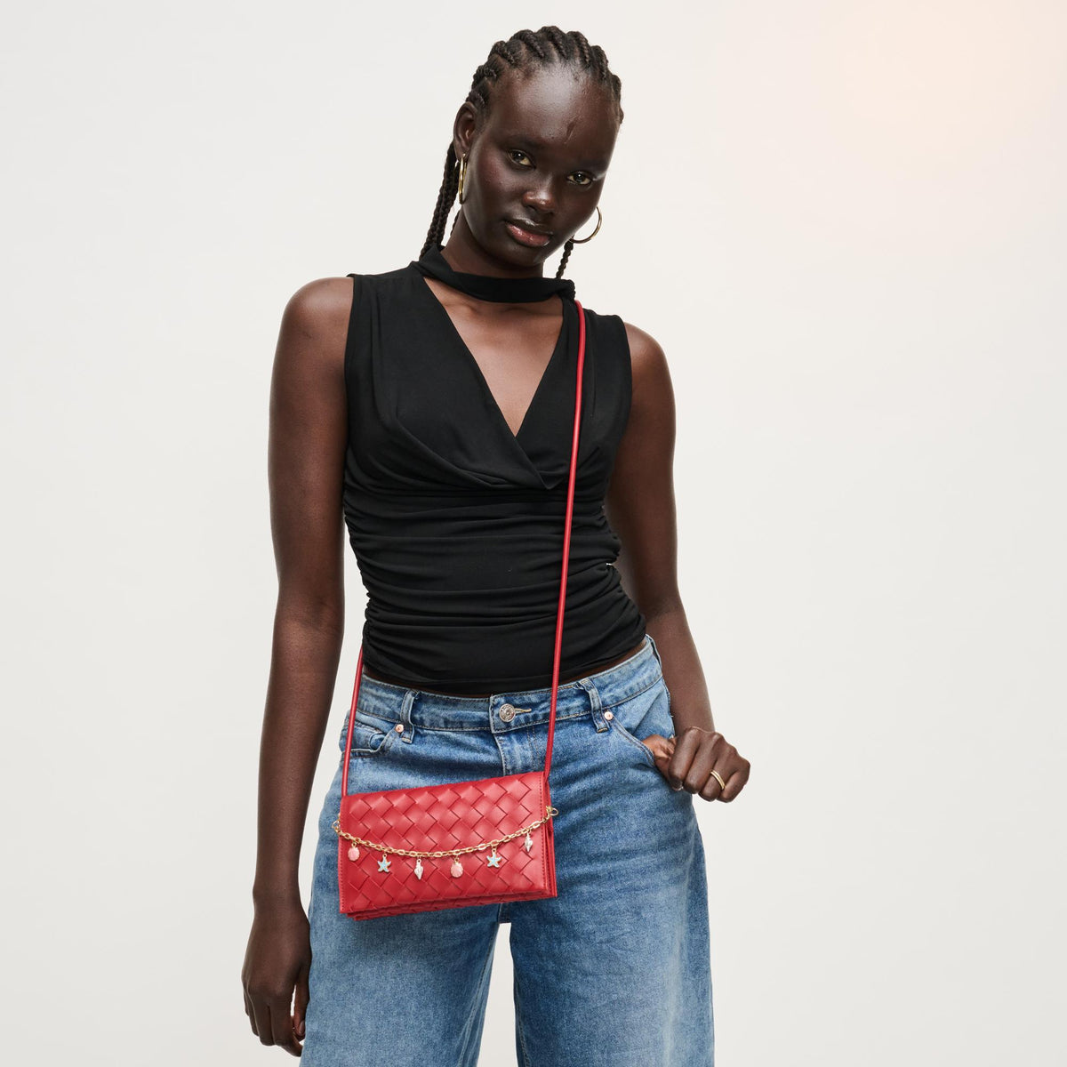 Woman wearing Red Urban Expressions Aubrey Crossbody 840504205637 View 3 | Red