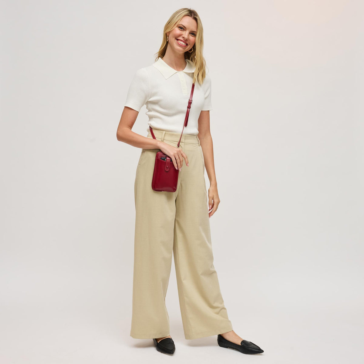 Woman wearing Wine Urban Expressions Carol Cell Phone Crossbody 840504201240 View 3 | Wine
