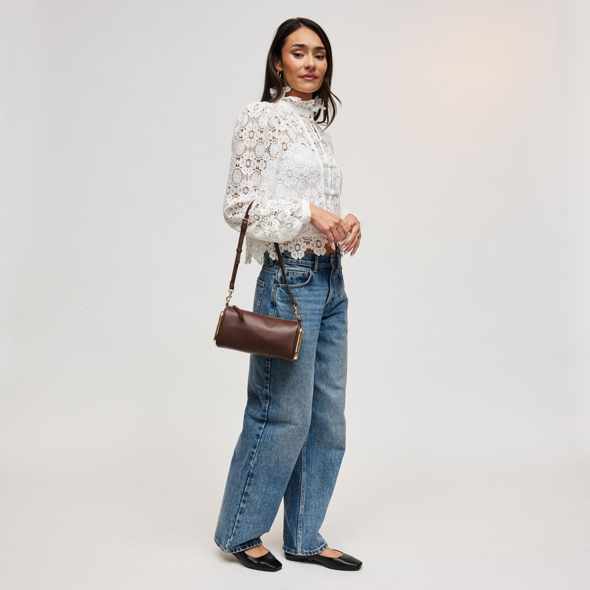 Woman wearing Chocolate Urban Expressions Luciana Shoulder Bag 840504211638 View 4 | Chocolate