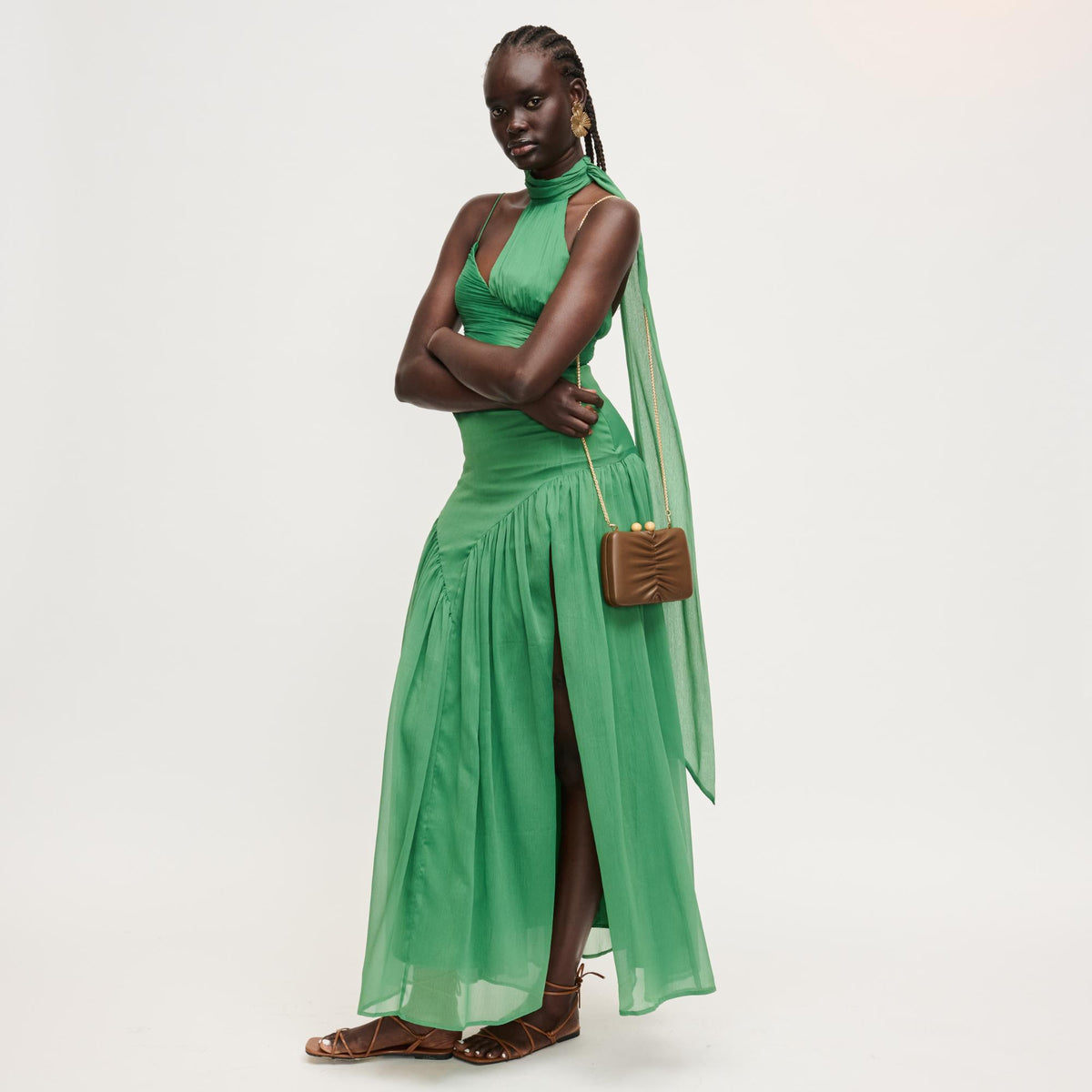 Woman wearing Chocolate Urban Expressions Gianna Evening Bag 840504204555 View 2 | Chocolate