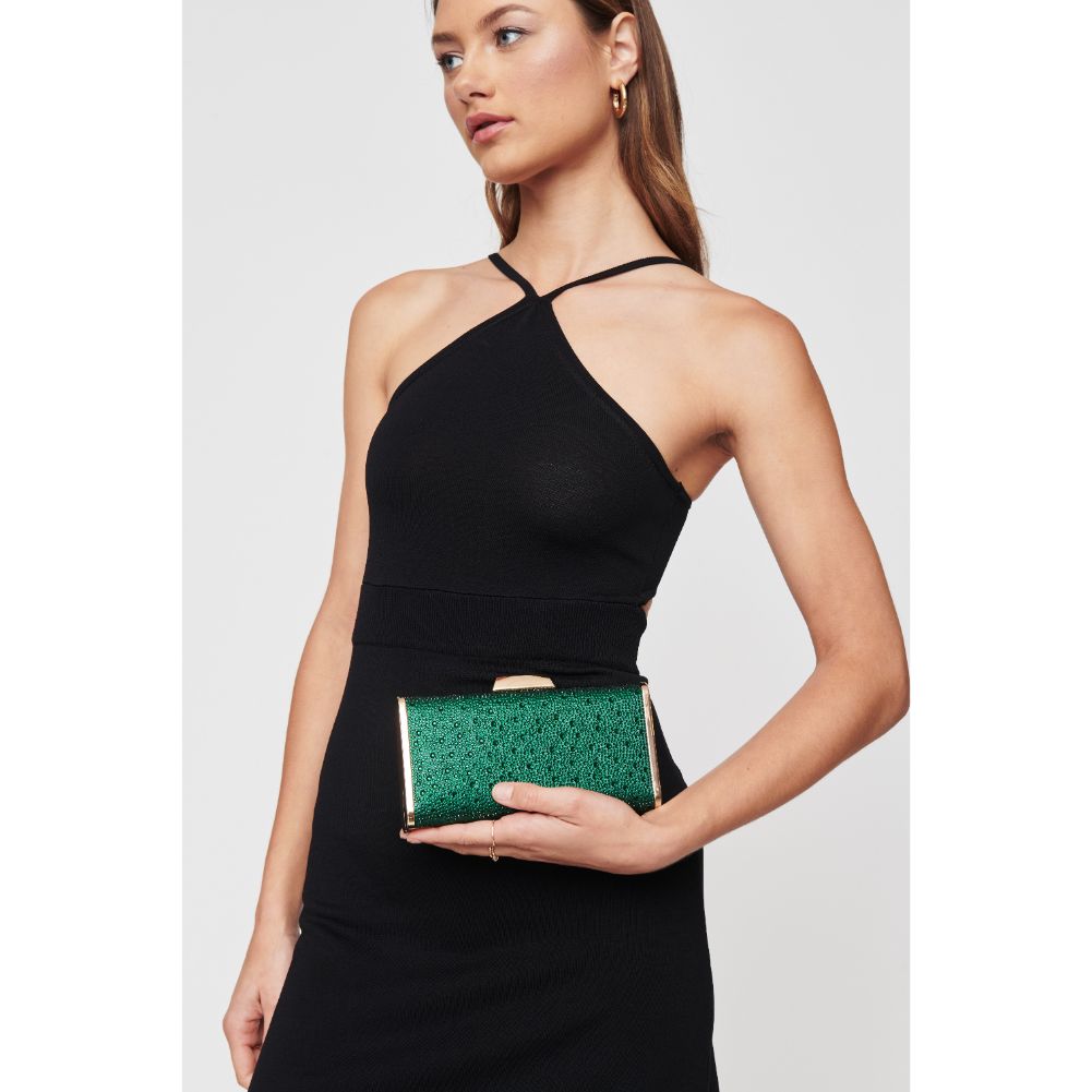 Woman wearing Emerald Urban Expressions Madelyn Evening Bag 840611102560 View 2 | Emerald