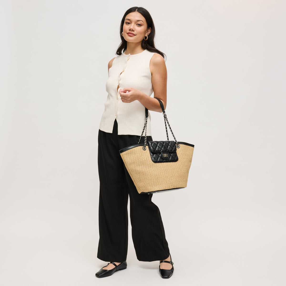 Woman wearing Natural Black Urban Expressions Landon Tote 840504205002 View 4 | Natural Black
