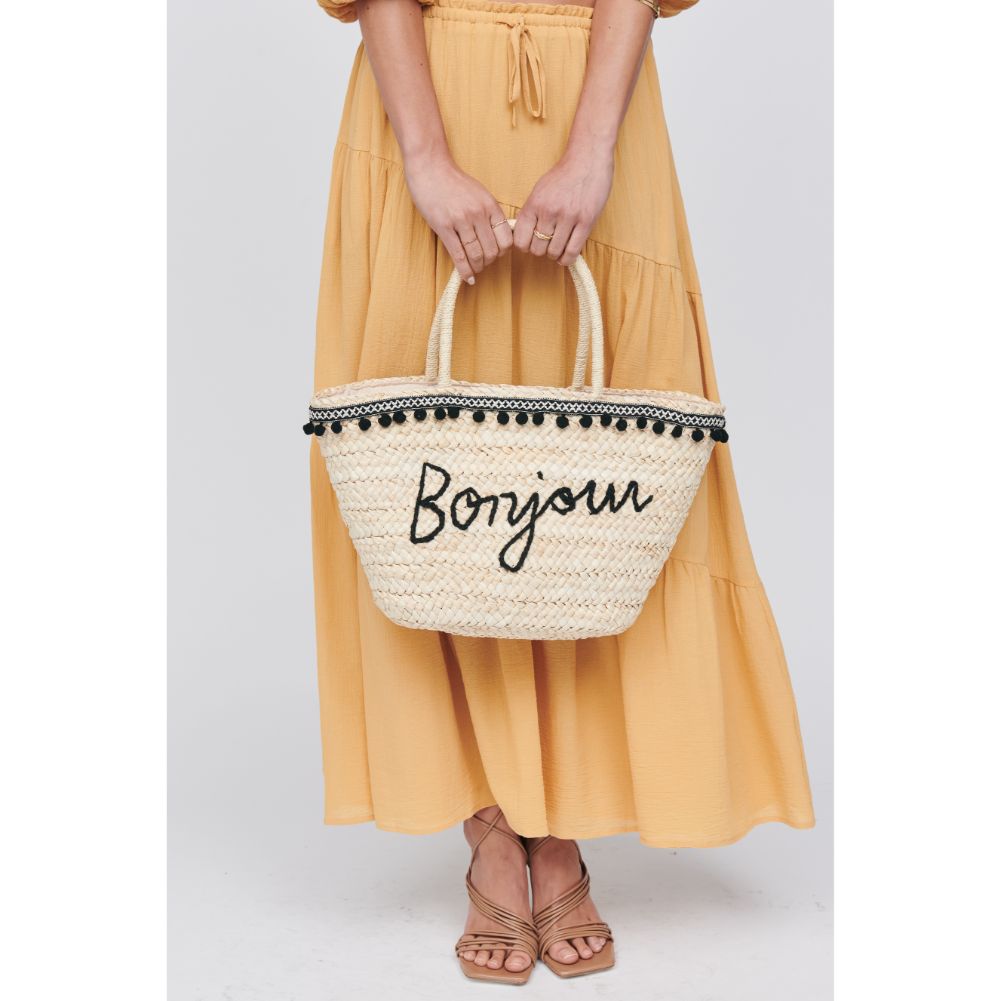 Woman wearing Beige Urban Expressions Bonjour Tote 840611100191 View 2 | Beige