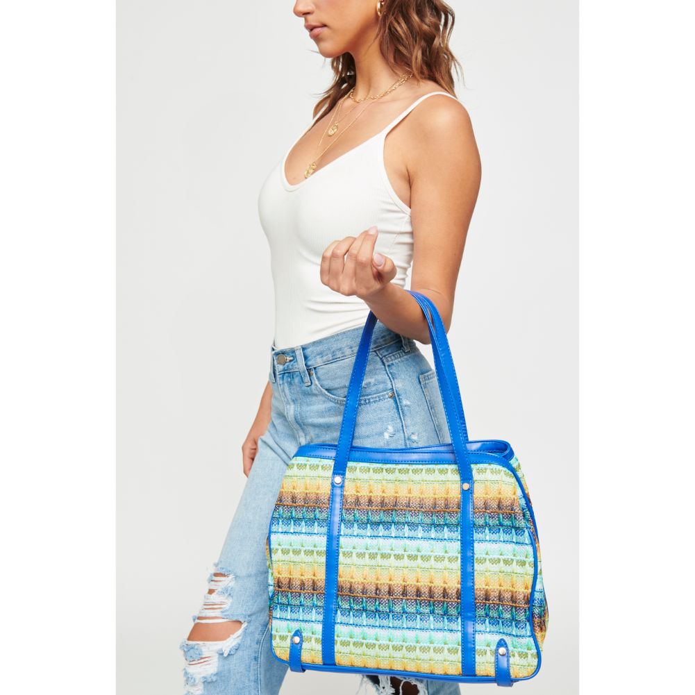 Woman wearing Blue Multi Urban Expressions Journey Tote 840611111210 View 1 | Blue Multi