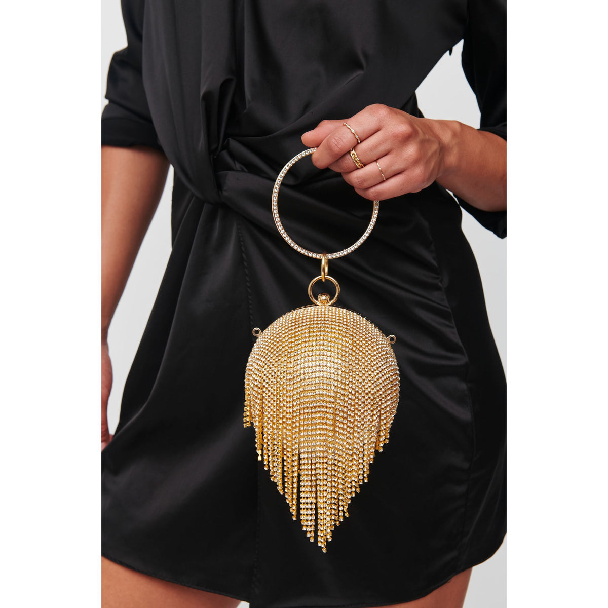 Woman wearing Gold Urban Expressions Jubilee Evening Bag 818209014441 View 1 | Gold