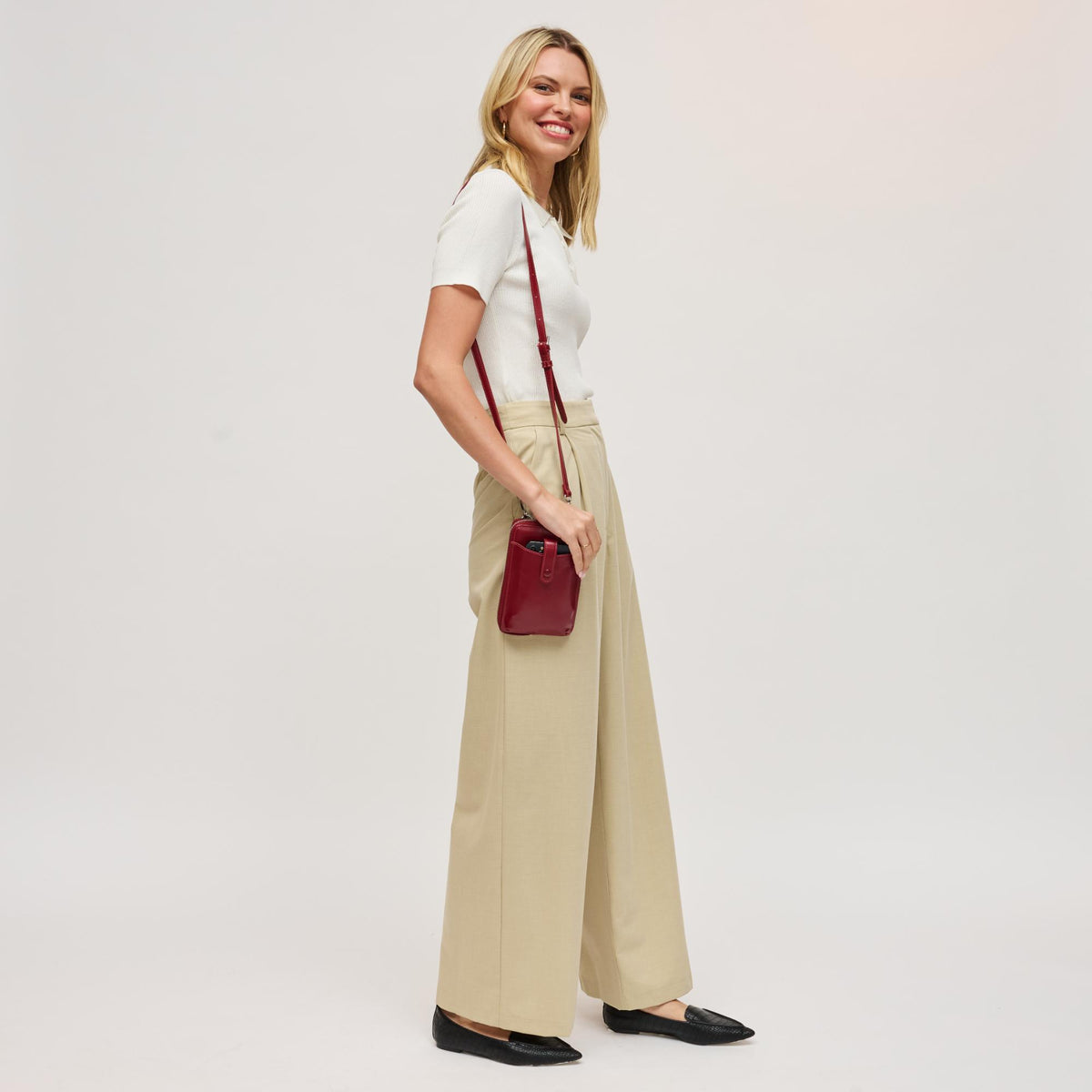 Woman wearing Wine Urban Expressions Carol Cell Phone Crossbody 840504201240 View 2 | Wine