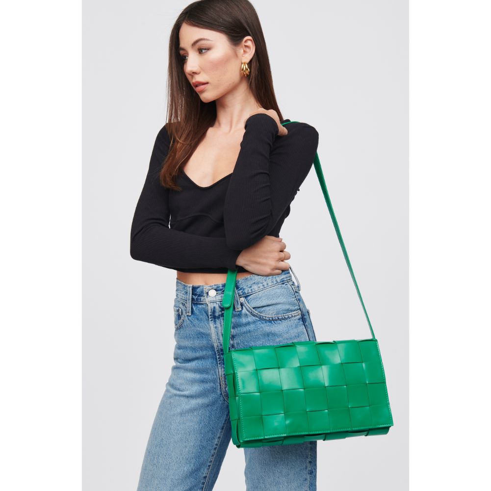 Woman wearing Kelly Green Urban Expressions Olga - Woven Crossbody 818209019309 View 2 | Kelly Green