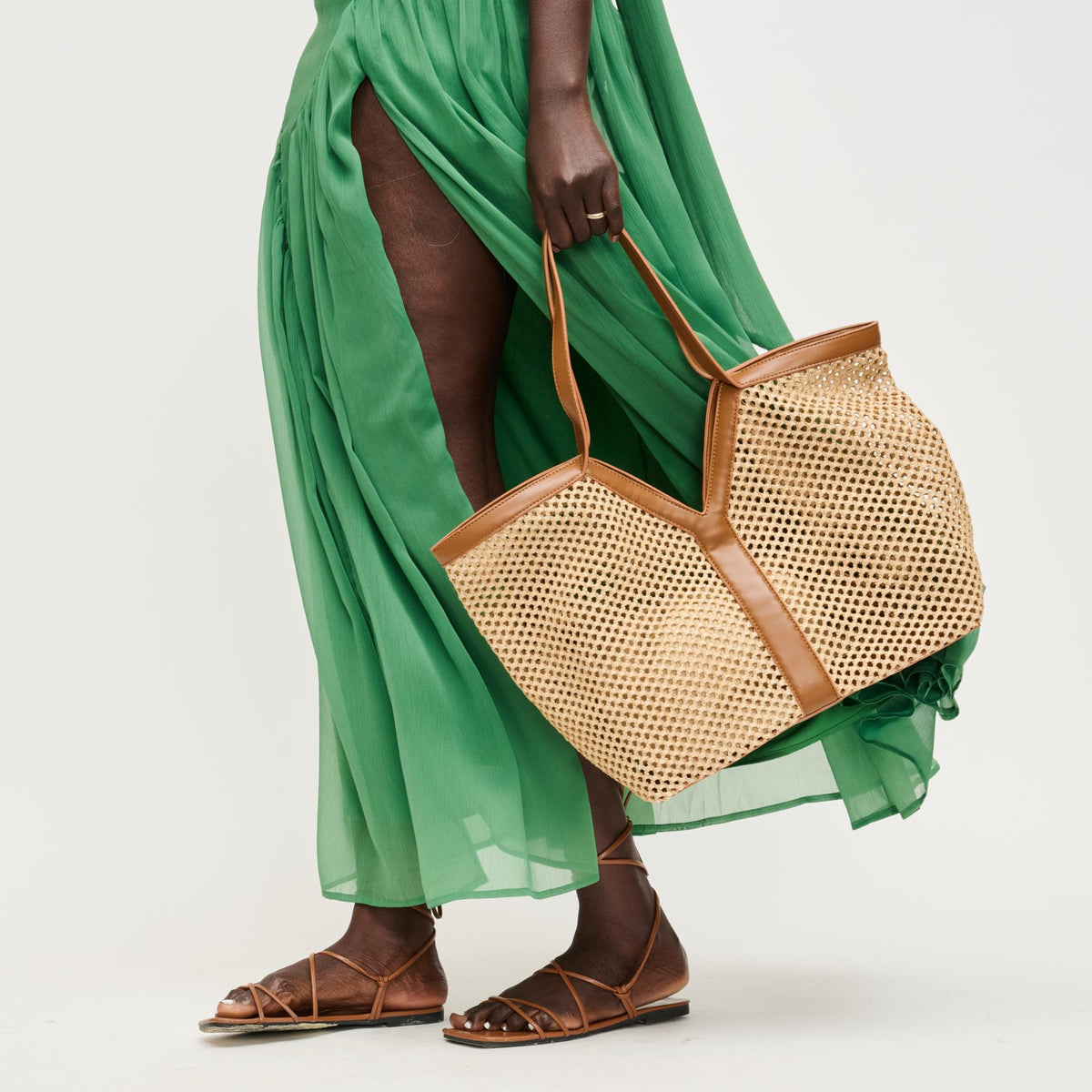 Woman wearing Natural Tan Urban Expressions Naida Tote 840504205910 View 4 | Natural Tan
