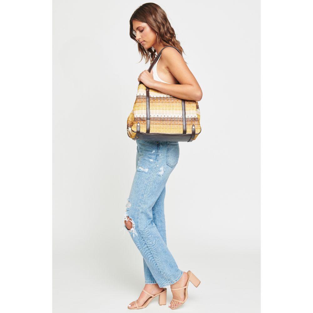 Woman wearing Beige Multi Urban Expressions Journey Tote 840611111203 View 3 | Beige Multi