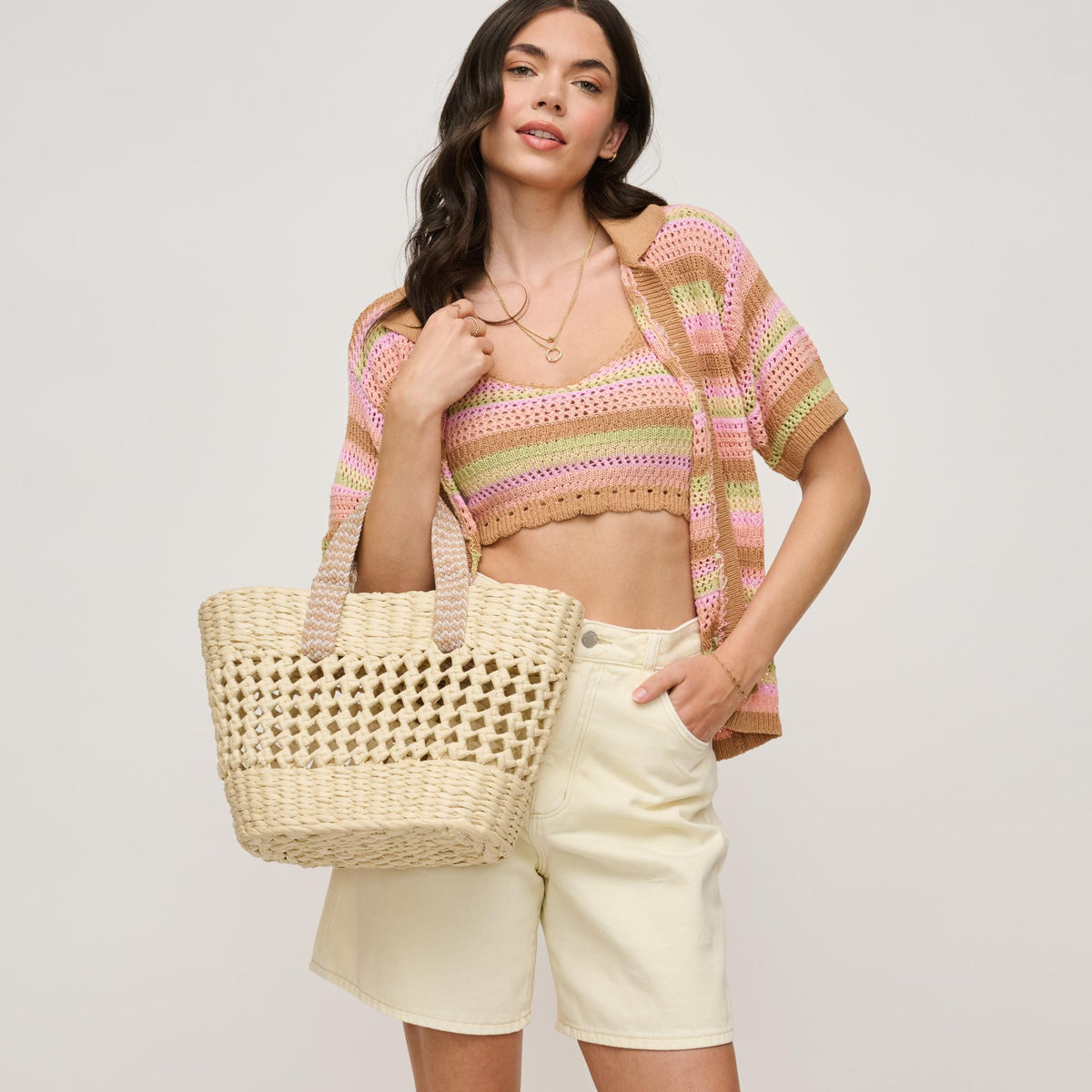 Woman wearing Natural Urban Expressions June Tote 840611147042 View 2 | Natural