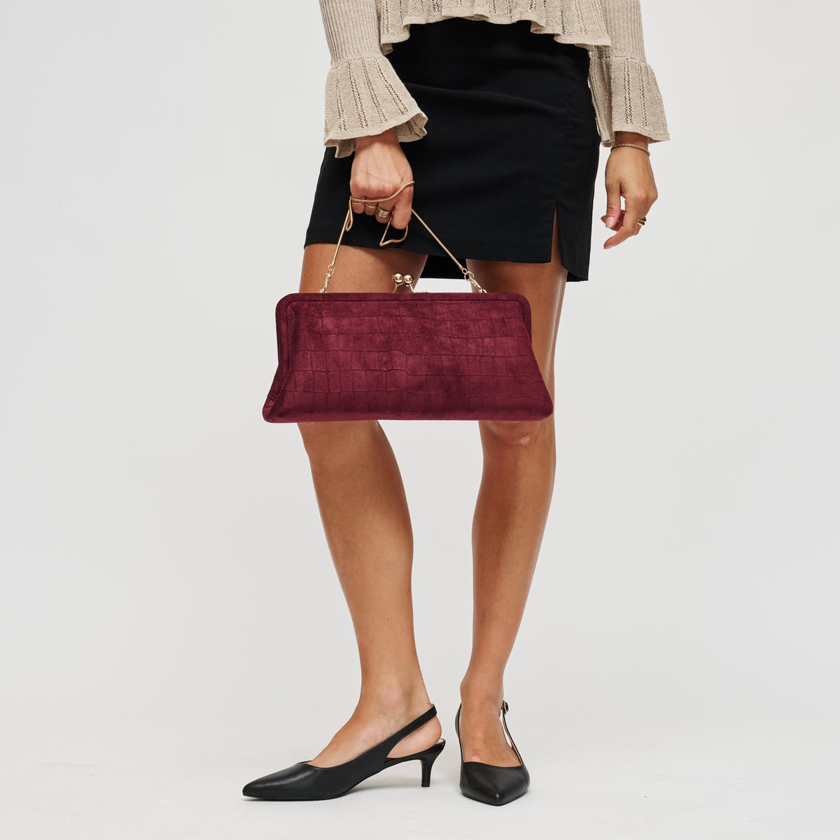 Woman wearing Burgundy Urban Expressions Kristin - SU Clutch 840504212512 View 2 | Burgundy