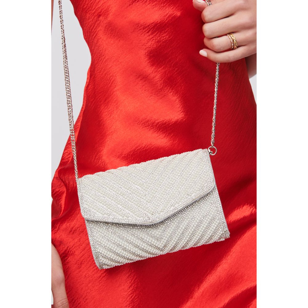 Woman wearing Silver Urban Expressions Kathryn Evening Bag 818209019217 View 1 | Silver