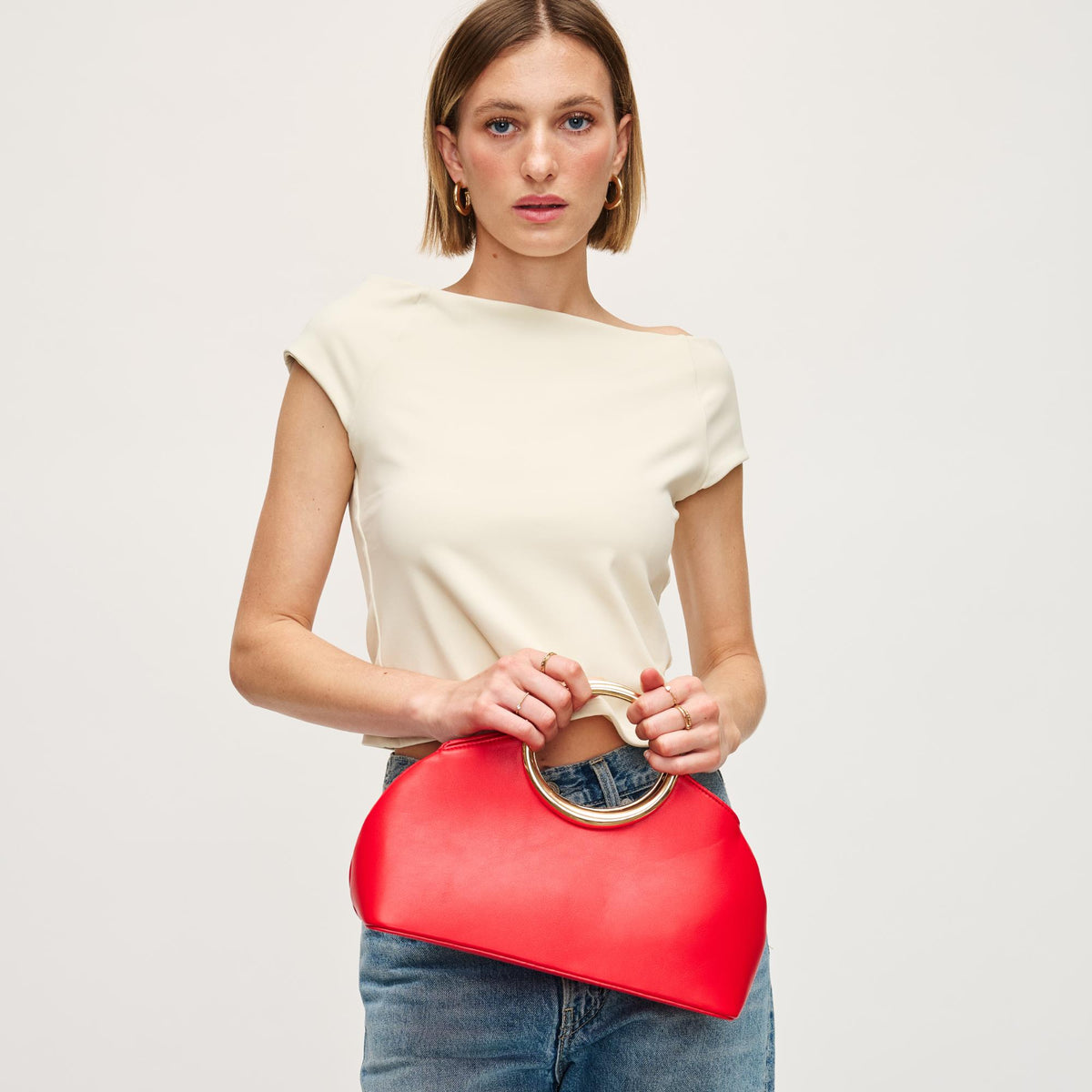 Woman wearing Red Urban Expressions Belinda Evening Bag 840611153173 View 1 | Red