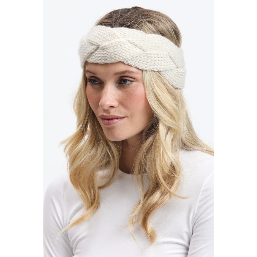 Woman wearing Ivory Urban Expressions Woven Knitted Headband Headband 818209014946 View 2 | Ivory