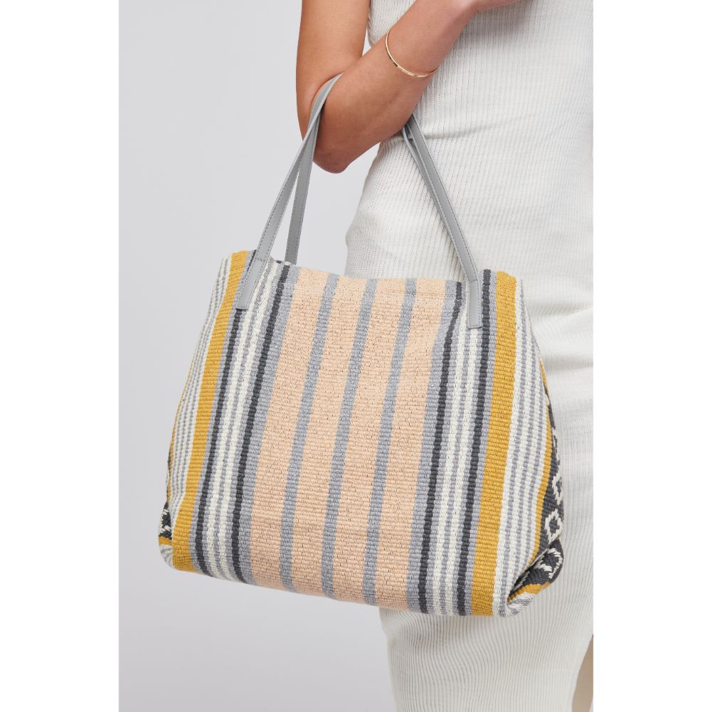 Woman wearing Yellow Stripe Urban Expressions Nicole Tote 818209017985 View 4 | Yellow Stripe