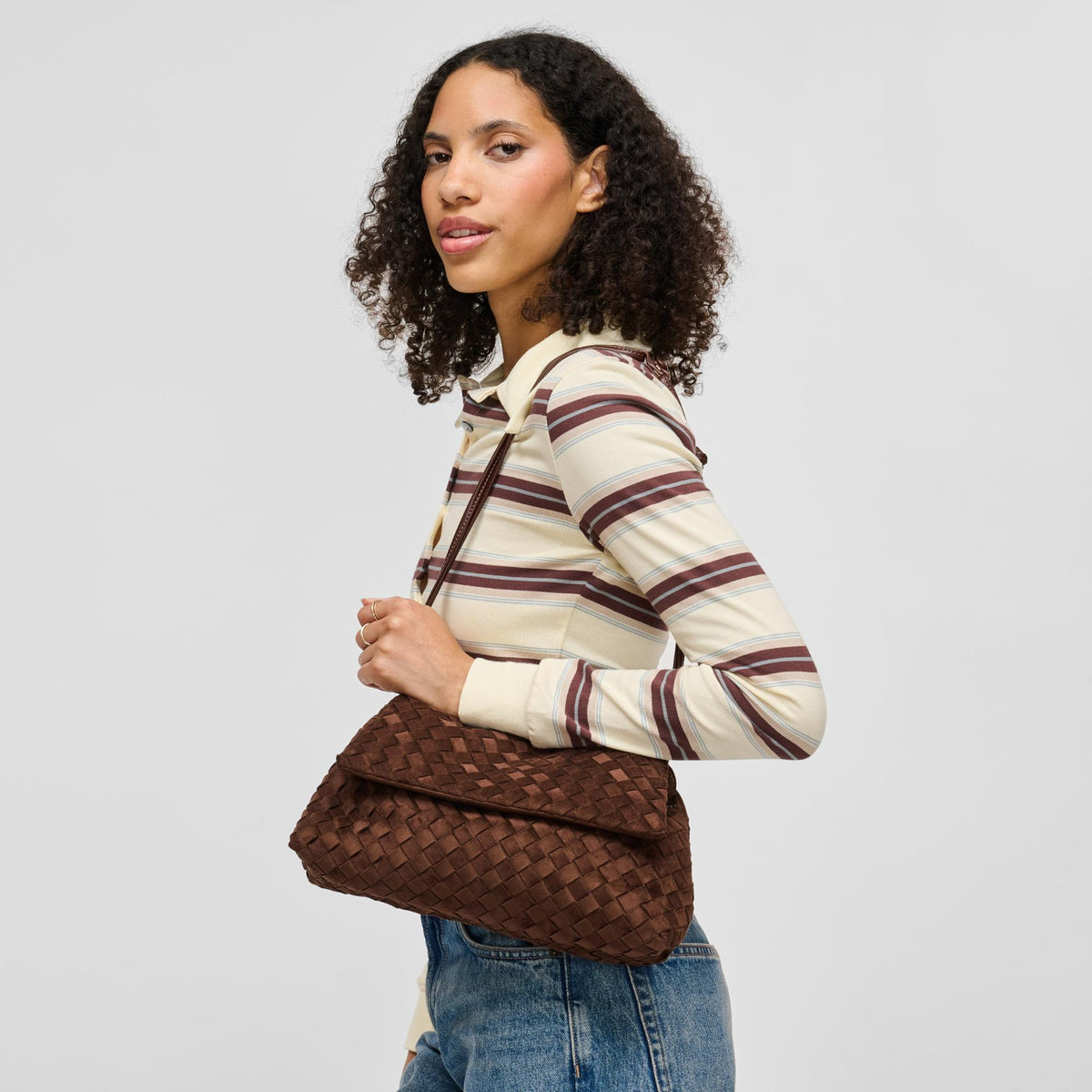 Woman wearing Chocolate Urban Expressions Salem Crossbody 840504214677 View 3 | Chocolate