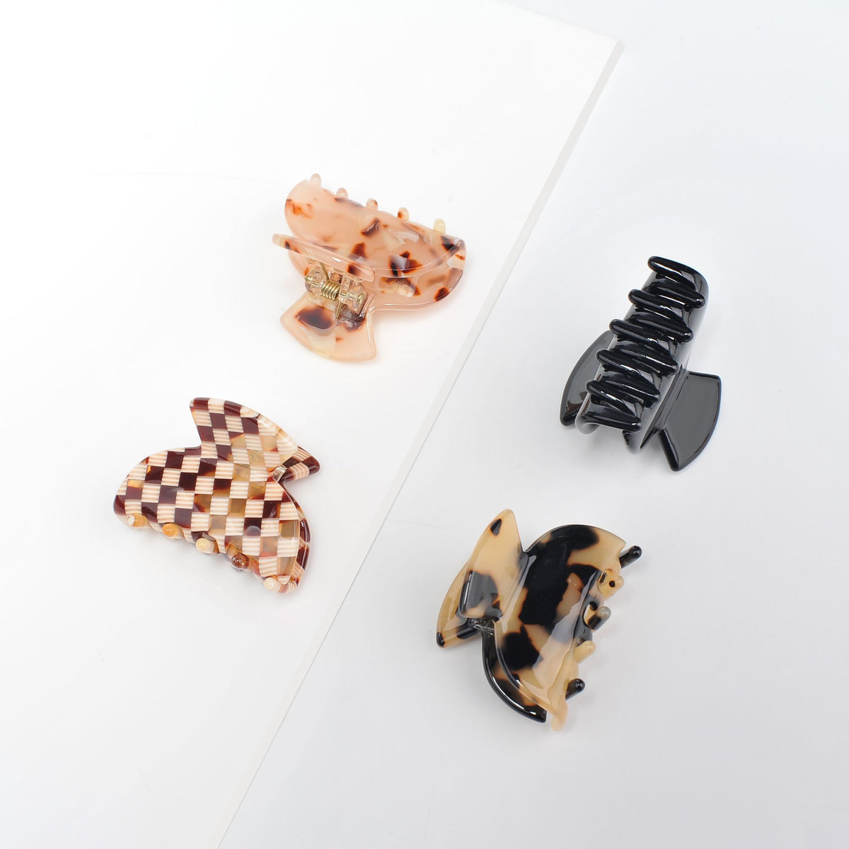 Product Image of Urban Expressions Assorted Mini Hair Claw - 4 Pack Hair Claw 818209013659 View 3 | Black Multi Checker Pink Tortoise Cream Tortoise