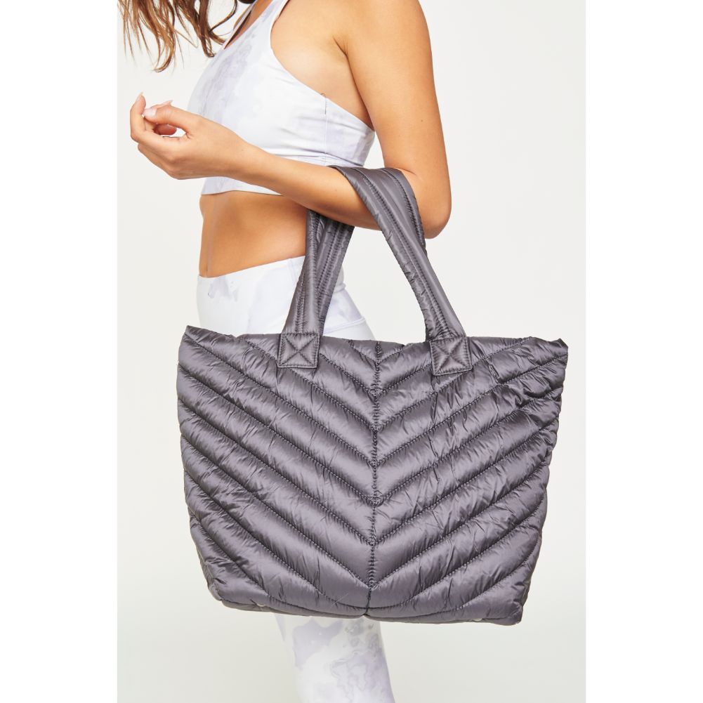 Woman wearing Grey Urban Expressions Kickoff Tote NA-840611162410 View 1 | Grey