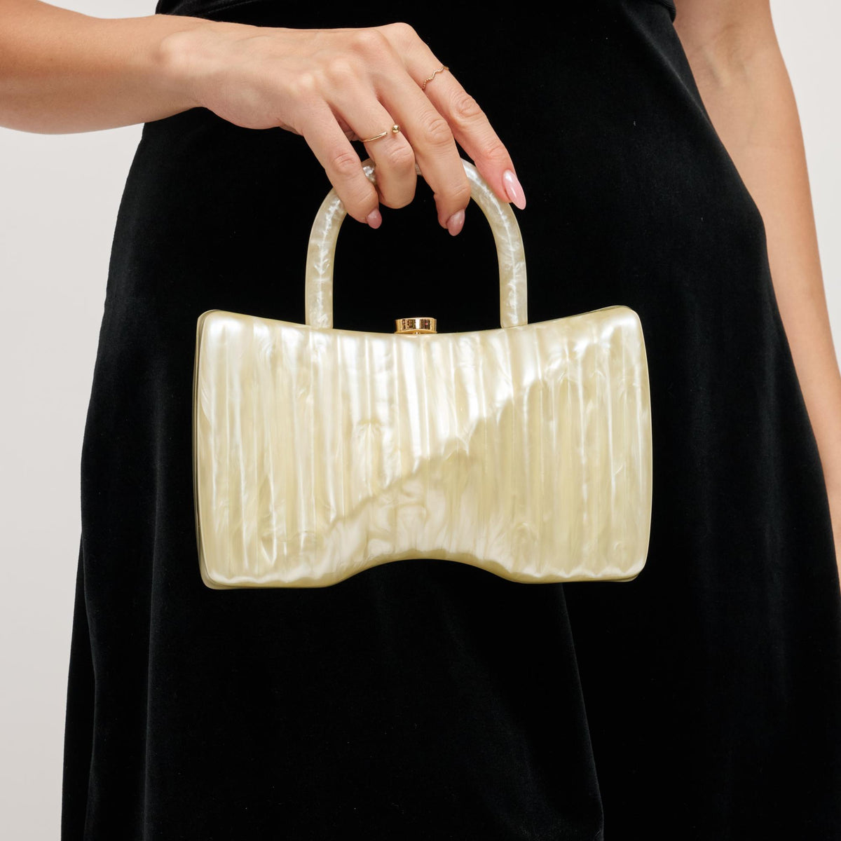 Woman wearing Ivory Urban Expressions Julie Evening Bag 840611198679 View 3 | Ivory