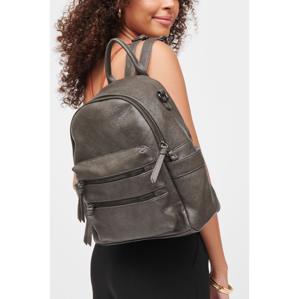 Woman wearing Gunmetal Urban Expressions Reva Backpack 840611185259 View 2 | Gunmetal
