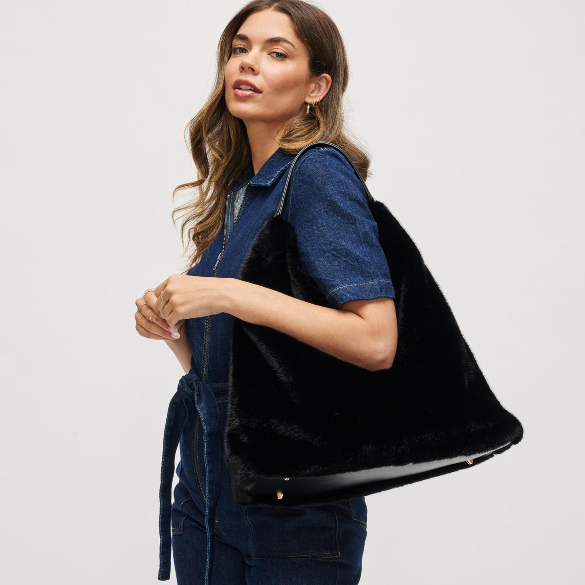 Woman wearing Black Urban Expressions Chandler Hobo 840611199553 View 1 | Black