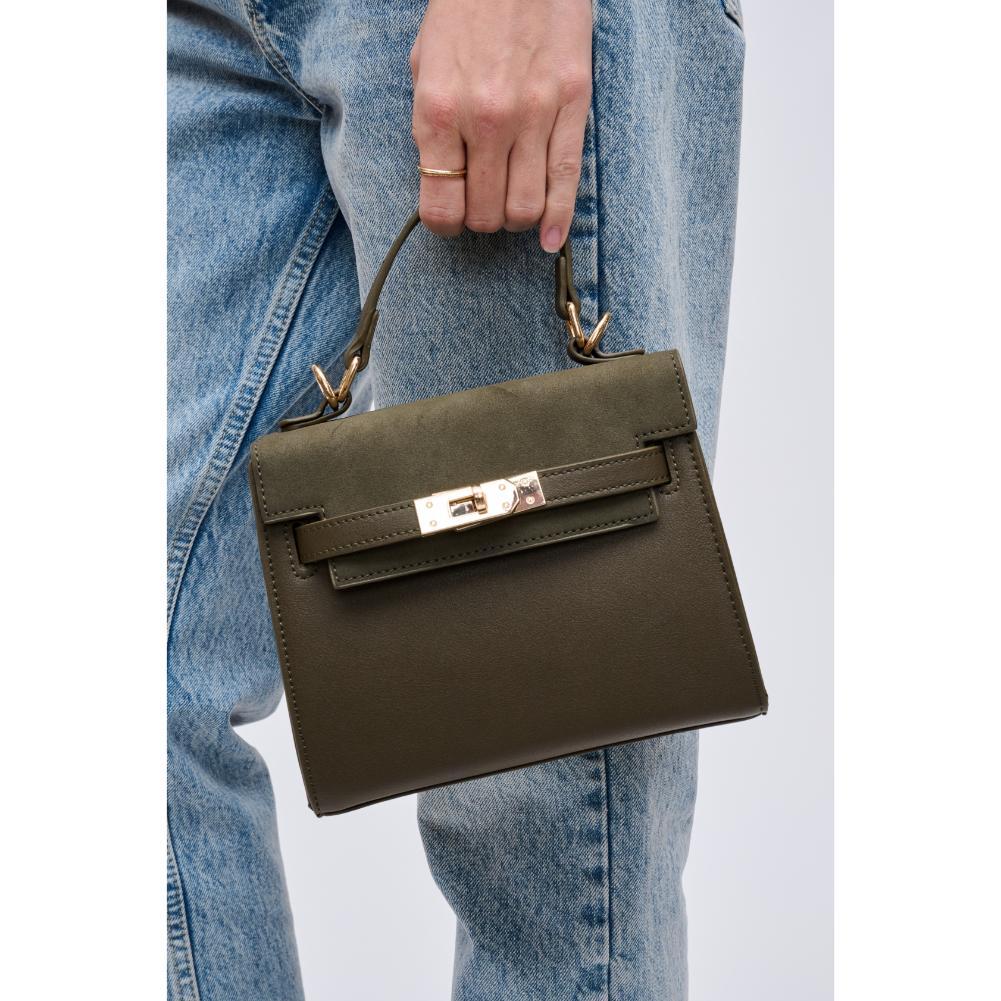 Woman wearing Olive Urban Expressions Mayfair Crossbody 840611121615 View 3 | Olive