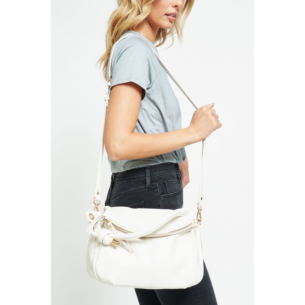Woman wearing Oatmilk Urban Expressions Layla Messenger 840611179043 View 2 | Oatmilk