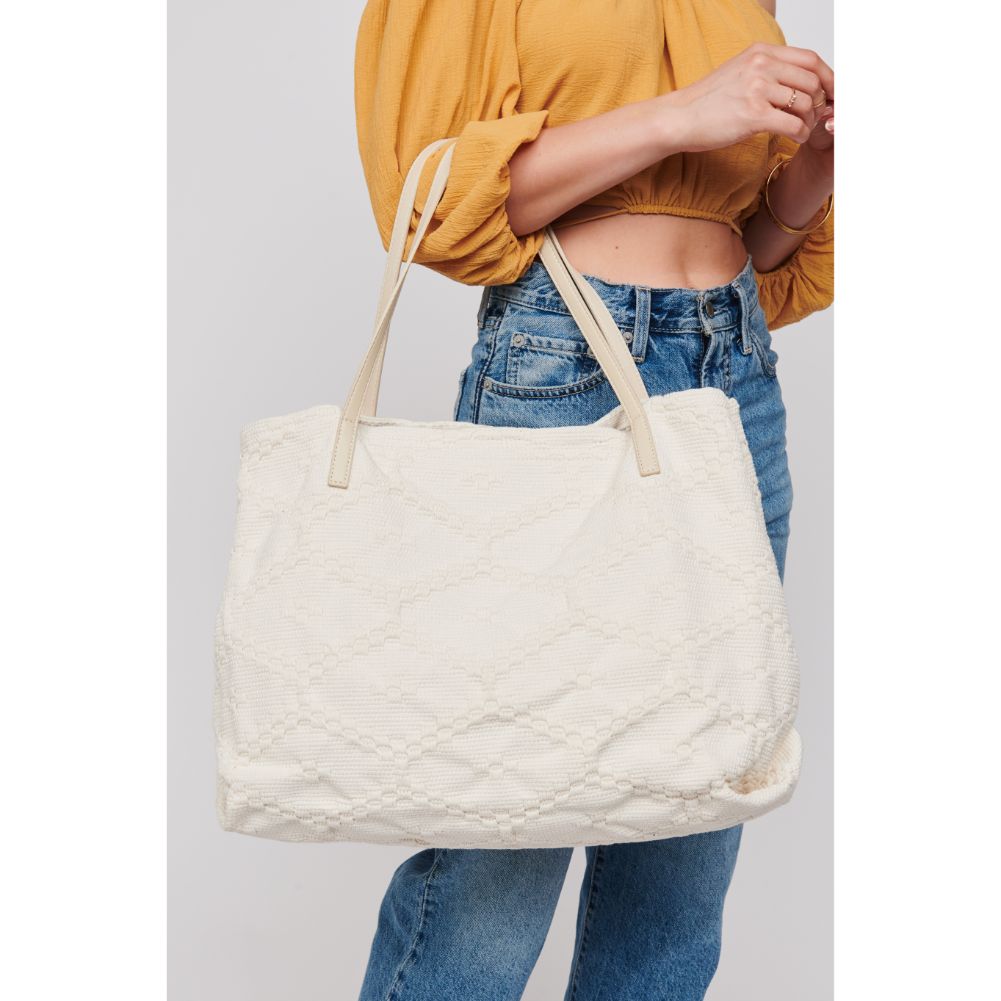 Woman wearing Cream Urban Expressions Lauren Tote 818209017916 View 4 | Cream