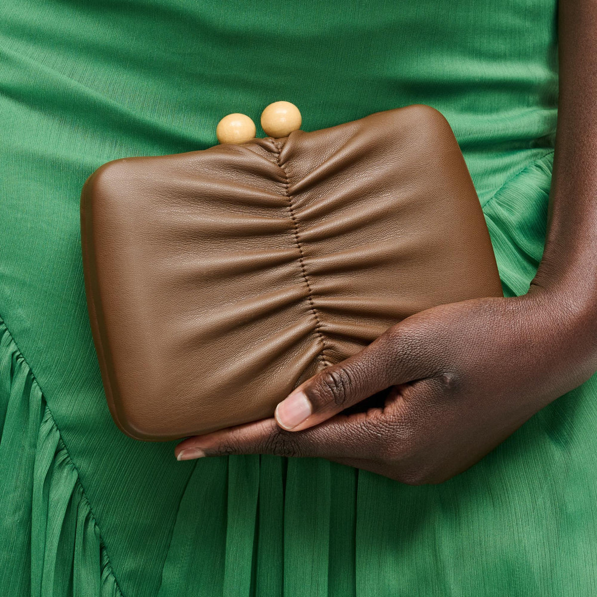 Woman wearing Chocolate Urban Expressions Gianna Evening Bag 840504204555 View 1 | Chocolate