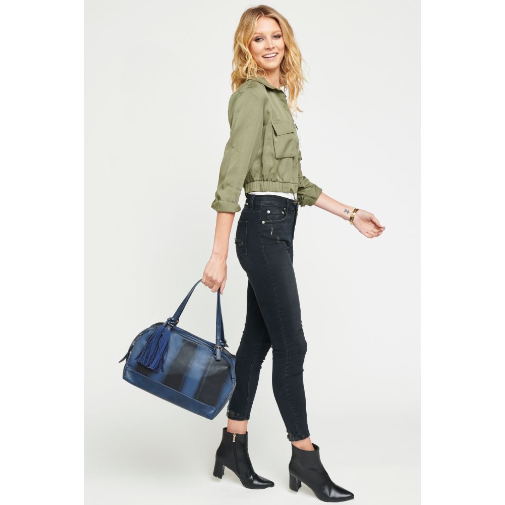 Woman wearing Navy Urban Expressions Wilder Satchel 840611122537 View 4 | Navy
