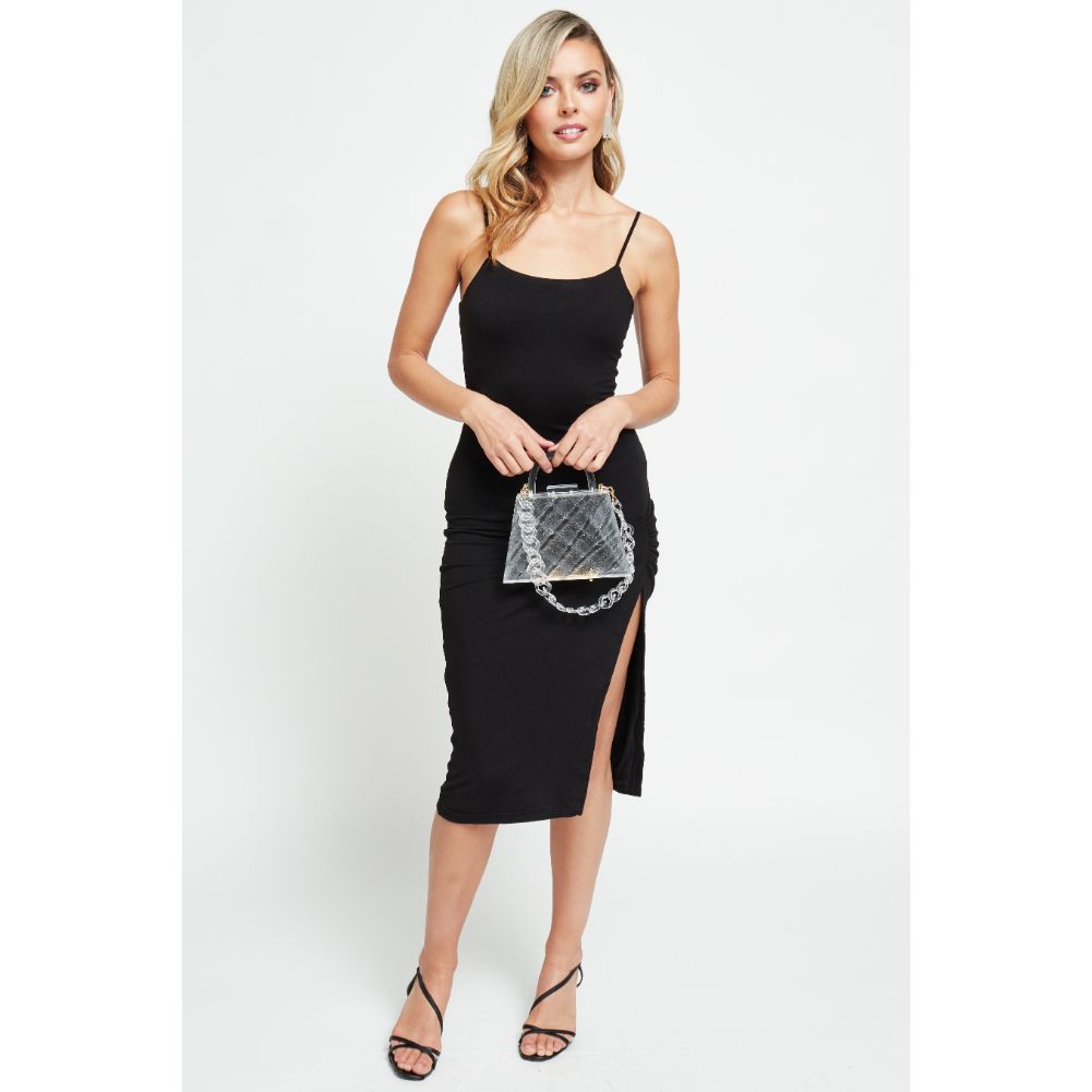 Woman wearing Clear Urban Expressions Eugenie Evening Bag 840611177315 View 3 | Clear