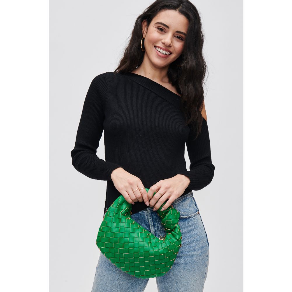 Woman wearing Kelly Green Urban Expressions Tracy - Woven Clutch 840611107800 View 1 | Kelly Green