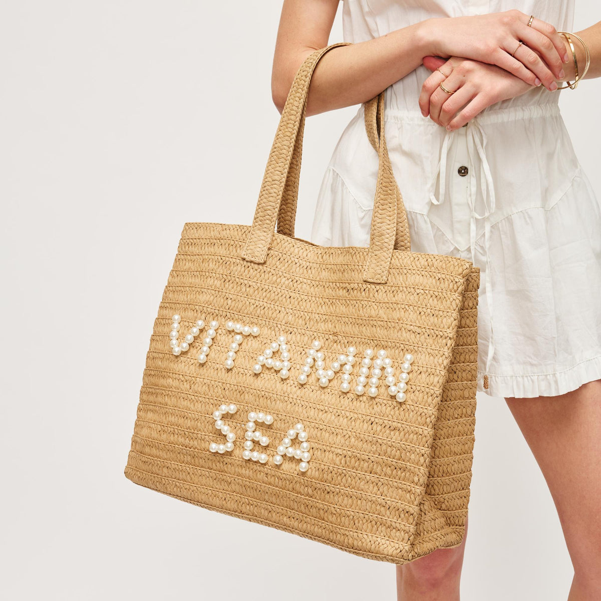 Woman wearing Vitamin Sea Urban Expressions Seaton - Pearls Tote 840611152534 View 4 | Vitamin Sea