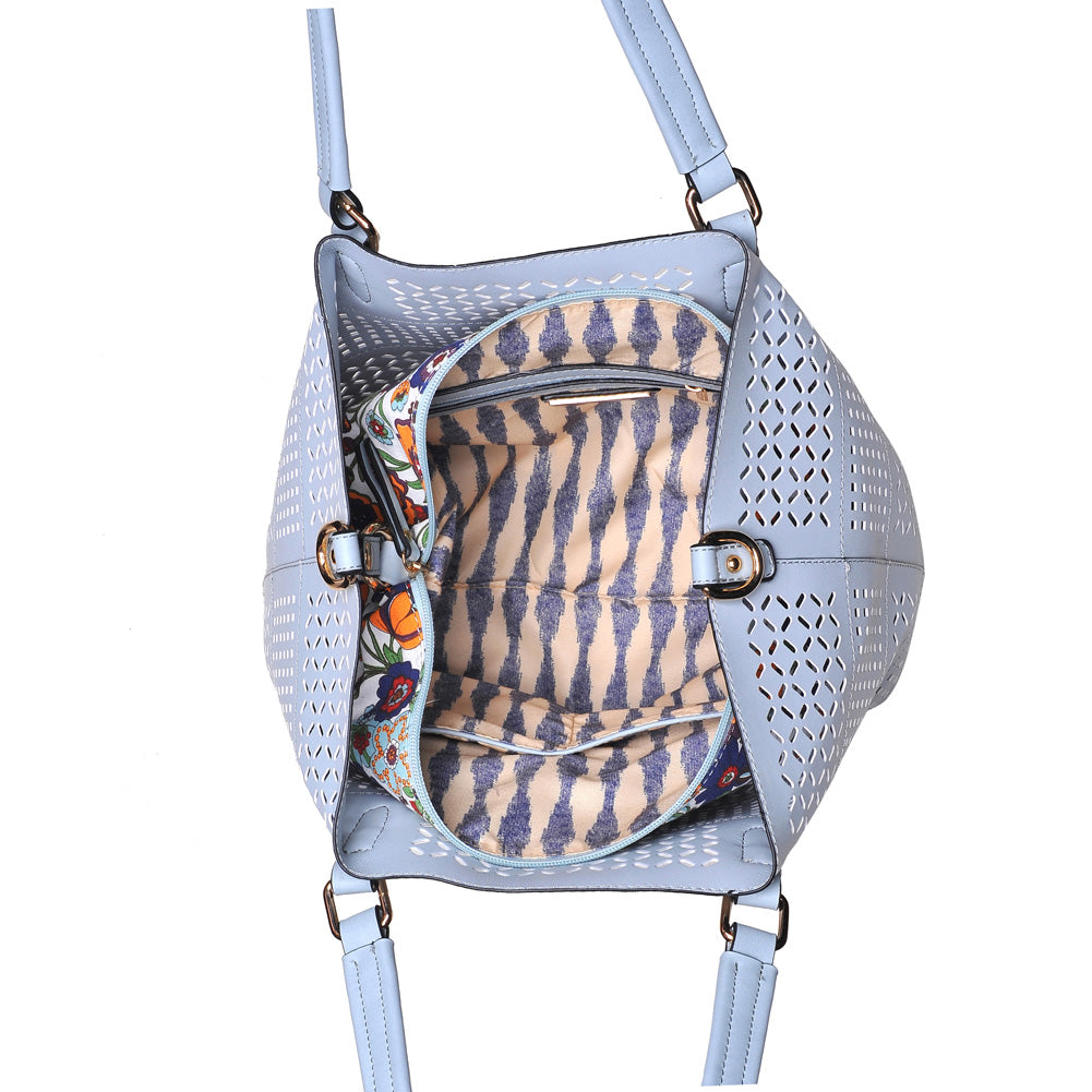 Woman wearing Blue Urban Expressions Mackenzie Tote NA-840611143358 View 9 | Blue