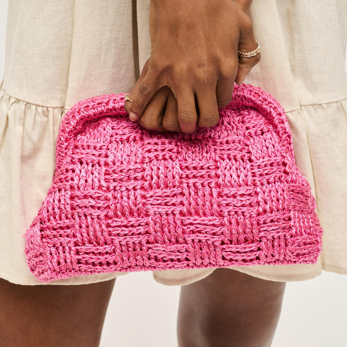 Woman wearing Fuchsia Urban Expressions Annie Clutch 840611146281 View 4 | Fuchsia