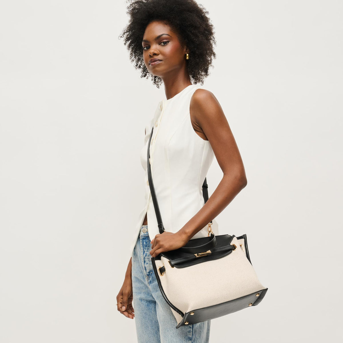 Woman wearing Ivory Black Urban Expressions Yoana Satchel 840611152794 View 3 | Ivory Black
