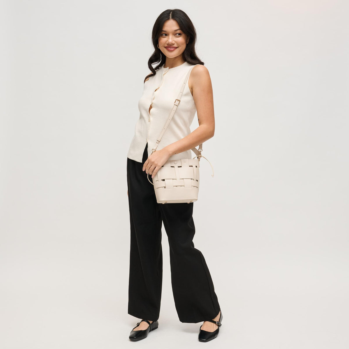 Woman wearing Ivory Urban Expressions Parker Crossbody 840504205460 View 3 | Ivory