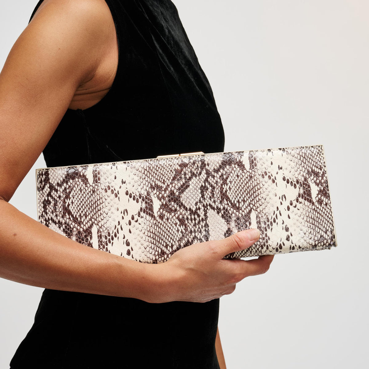 Woman wearing Brown Multi Urban Expressions Nazlee - Snake Clutch 840504212574 View 1 | Brown Multi
