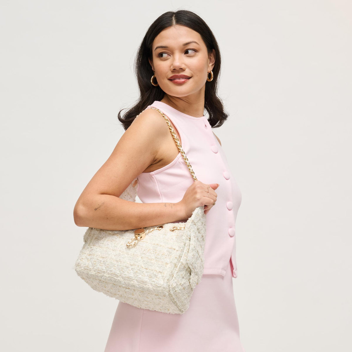 Woman wearing White Urban Expressions Paisely Shoulder Bag 840504208478 View 3 | White