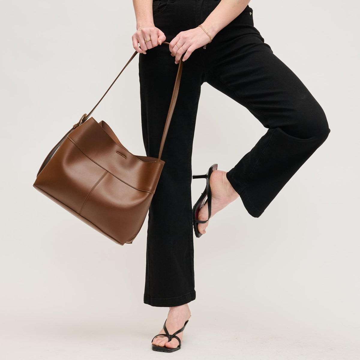 Woman wearing Chocolate Urban Expressions Rory Tote 840611152879 View 4 | Chocolate