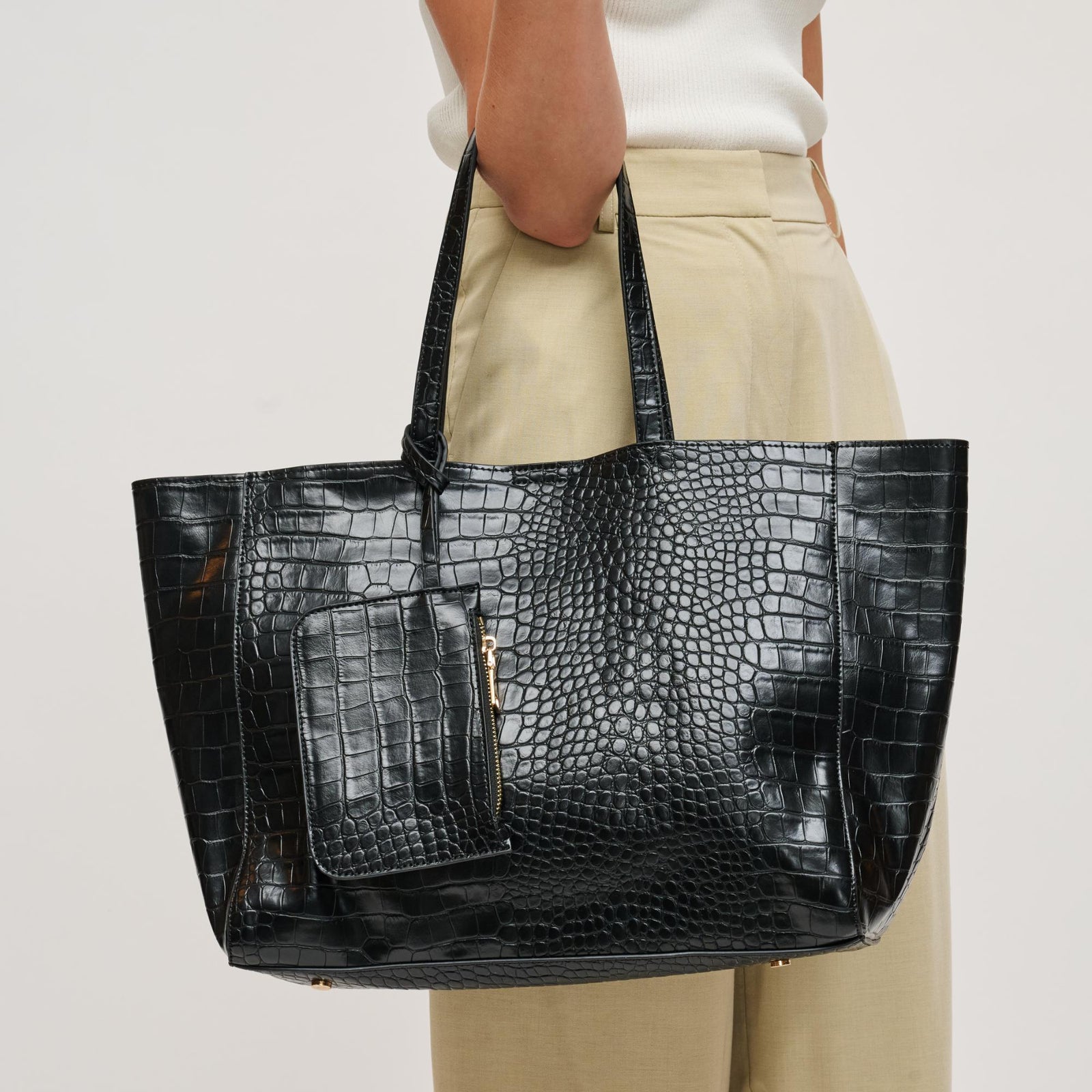Woman wearing Black Urban Expressions Tiffany Tote 840611198976 View 1 | Black
